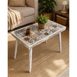 Maison Linden Seramik Yüzeyahşap Sehpa 35X65 cm Beyaz Eskitme Vintage Rustik Retro Dekoratif Orta Sehpa Yan Sehpa - eskitme beyaz ahşap