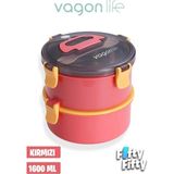 Maison Luré 1600 ml Iki Kat Yuvarlak Paslanmaz Çelik Bento Lunch Box Sefer Tası Yemek Kabı - Siyah - Seçenek 1