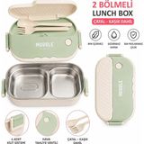 Maison Luré 2 Bölmeli Çelik Lunch Box Beslenme Kabı Çatal Kaşık Dahil Yemek Kabı 1 Parça - Siyah - Seçenek 1