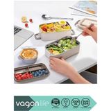 Maison Luré 2000ML Lunchbox 2 Katlı 3 Bölmeli Mini Kaseli Çelik Sefer Tası (Beyaz) Yemek Kabı - Siyah - Seçenek 1