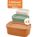 Maison Luré 3'lü Bölmeli Saklama Kabı Seti 900 ml 2 Bölmeli Kapaklı Beslenme Kutusu Saklama Kutusu - Seçenek 1 - Siyah