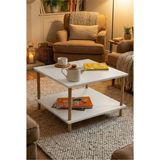 Maison Luré Ahşap Ayaklı Kare Orta Sehpa Iki Raflı Gazetelikli Beyaz 60CM x 60CM - Seçenek 1