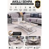 Maison Luré Akıllı Sehpa Mdf Beyaz Mermer Desen Oval Köşe Orta Sehpa - Seçenek 1