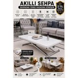 Maison Luré Akıllı Sehpa Üst Tabla Mdf Beyaz Oval Köşe Alt Ayak Krom Kaplama Orta Sehpa - Seçenek 1