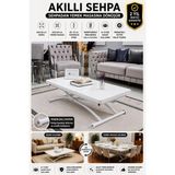 Maison Luré Akıllı Sehpa Üst Tabla Mdf Beyaz Oval Köşe Alt Beyaz Orta Sehpa - Seçenek 1