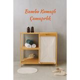 Maison Luré Bambu 3 Raflı Kapaklı Kirli Çamaşır Sepeti, Kumaş Torbalı ve Doğal Tasarım