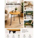 Maison Luré Doğal Bambu Katlanır Sehpa 44 cm Yuvarlak Katlanabilir Metal Ayaklı Orta Sehpa - Seçenek 1