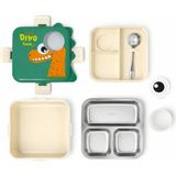 Maison Luré Kare Dinozor Çelik Beslenme Kutusu 1120ML +70ML Yeşil Yemek Kabı - Siyah - Seçenek 1
