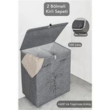 Maison Luré Katlanabilir Keçe Deri Çamaşır Sepeti, 2 Bölmeli ve Pratik Kullanım - Seçenek 1 - Siyah
