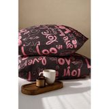 Maison Luré Love Desenli Pamuklu Ranforce Fermuarlı Yastık Kılıfı 50X70 cm - Siyah