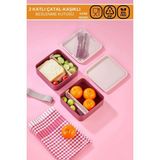 Maison Luré Saklama Kabı 2 Katlı Kare Beslenme Kabı - Yemek Kabı - Seti