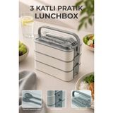 Maison Luré Saklama Kabı 3 Katlı Bölmeli Kilitli Yemek Kabı Taşıma Saplı