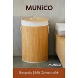 Maison Luré Şık Kapaklı Yuvarlak Bambu Kirli Sepet, Fonksiyonel ve Estetik Tasarım Çamaşır Sepeti