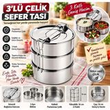 Maison Luré Yemek Kabı 3 Lü Çelik 16 cm Sefer Tası Taşıma Kulplu ve Bağlama Kancalı