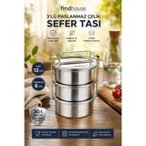 Maison Luré Yemek Kabı 304 Paslanmaz Çelik 3 Katlı Sefer Tası 12X6CM