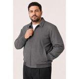 Maisonrae Erkek Gri, Büyük Beden, Dik Yaka, Fermuarlı, Astarlı, Mevsimlik Bomber Ceket - 6XL