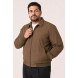 Maisonrae Erkek Kahverengi, Büyük Beden, Dik Yaka, Fermuarlı, Astarlı, Mevsimlik Bomber Ceket - 4XL
