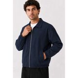 Maisonrae Erkek Lacivert Premium, Gabardin, Fermuarlı Polo Yaka, Oversize, Mevsimlik Günlük Ceket - XL
