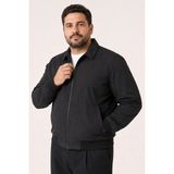 Maisonrae Erkek Siyah, Büyük Beden, Dik Yaka, Fermuarlı, Astarlı, Mevsimlik Bomber Ceket - 6XL