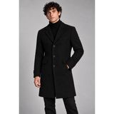 Maisonrae Erkek Siyah, Slim Fit Kaşe Kaban – Klasik Yaka 3 Düğmeli Uzun Kesim Kışlık Palto - 5XL