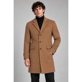 Maisonrae Erkek Vizon, Slim Fit Kaşe Kaban – Klasik Yaka 3 Düğmeli Uzun Kesim Kışlık Palto - 2XL