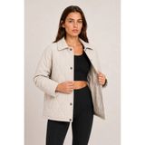 Maisonrae Kadın Bej Dalga Desenli Kapitone , Astarlı, Çıtçıtlı, Çift Cepli, Oversize, Mevsimlik Ceket