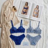 Maizen 2'li Dantelli Sütyen Takımı Mavi Ve Lacivert Brazilian Külotlu Kadın İç Çamaşır Seti MS201 - 90 - Lacivert - Mavi