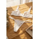 Maizen Beyaz Çiçekli Bralet Sütyen Takımı Tanga Külotlu Kadın Iç Çamaşırı Seti R1010505 - 0-Beyaz - 90