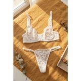 Maizen Beyaz Çiçekli Bralet Sütyen Takımı Tanga Külotlu Kadın Iç Çamaşırı Seti R1010505 - 0-Beyaz - 95