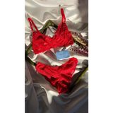 Maizen Kırmızı Dantelli Sütyen Takımı Balenli Kapsız Brazilian Külotlu Kadın İç Çamaşırı R1010305 - 75