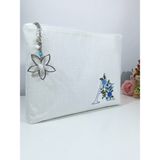 Majestic Blooms - Mavi Monogram Harfli Portföy Çanta - 22 x 34 cm - Beyaz