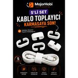 Major Hobi 5’li Kablo Toplayıcı Seti Kablo Düzenleyici Organizer Klips - Beyaz