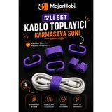 Major Hobi 5’li Kablo Toplayıcı Seti Kablo Düzenleyici Organizer Klips - Mor