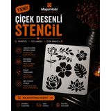 Major Hobi Çiçek ve Yaprak Desenli Stencil Şablon Dekoratif Boyama Kalıbı - Beyaz