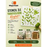 Major Hobi Çiçek ve Yaprak Desenli Stencil Şablon Kumaş Ahşap Duvar Boyama Kalıbı - Beyaz