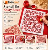 Major Hobi Gül Desenli Stencil Şablon Kumaş Ahşap Duvar Boyama Dekor Kalıbı - Beyaz