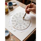 Major Hobi Mandala Desenli Yuvarlak Stencil Şablon Dekoratif Boyama Kalıbı - Beyaz