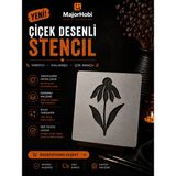 Major Hobi Minimal Çiçek Desenli Stencil Şablon Dekoratif Boyama Kalıbı - Beyaz