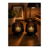 Major Hobi Modern Mumluk ve LED Işık Dekoru Siyah Dekoratif Mumluk 2li - 7 cm
