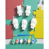 Major Hobi Taş Tozu Kedi Figürü Boyama Seti – 5 Adet 6 Renk Boya & Fırça (4×7 Cm) - Beyaz