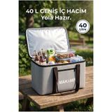 MAKAMP 40 L Termal Kamp ve Piknik Yemek Taşıma Çantası Soğutucu Buzluk Çanta Gri