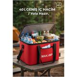 MAKAMP 40 L Termal Kamp ve Piknik Yemek Taşıma Çantası Soğutucu Buzluk Çanta Kırmızı