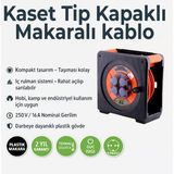 Makaralı Uzatma Kablosu 3x1.5 mm 20 mt Cca Kapaklı 4 Prizli Monofaze Termal Sigortalı Plastik Seyyar - Turuncu