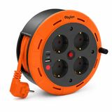Makaralı Uzatma Kablosu, 3x1 mm² Kablo, 4'lü Schuko Topraklı Priz, USB ve Type C Şarj Çıkışlı, F Tipi, IP20, 250V 16A, EN 61242, Termal Korumalı, Güç Gösterge Işıklı, (5 Metre)