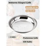 Makarna Süzgeci 41 Cm Paslanmaz Çelik Süzgeç İnce Gümüş
