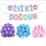 Makaron Banner+ Mor, Mavi, Pembe Balon Seti