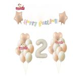 Makaron Happy Kalioğrafili Krem Yaşlı Retro Renk Doğum Günü Balon Set Süsü, 777441114471