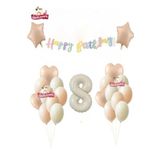 Makaron Happy Kalioğrafili Krem Yaşlı Retro Renk Doğum Günü Balon Set Süsü, 777441114477