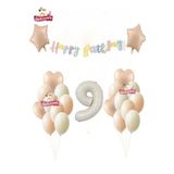 Makaron Happy Kalioğrafili Krem Yaşlı Retro Renk Doğum Günü Balon Set Süsü, 777441114478