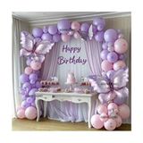 Makaron Lila Pembe Kelebek Folyo Balonlu Balon Zincir Set - Çok Renkli